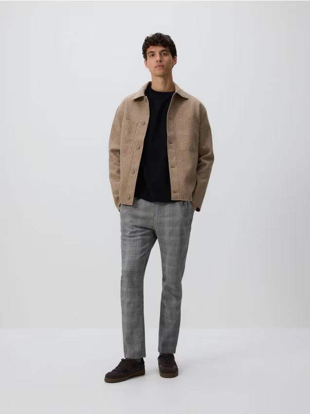 Reserved - Spodnie slim fit w kratę - jasnoszary