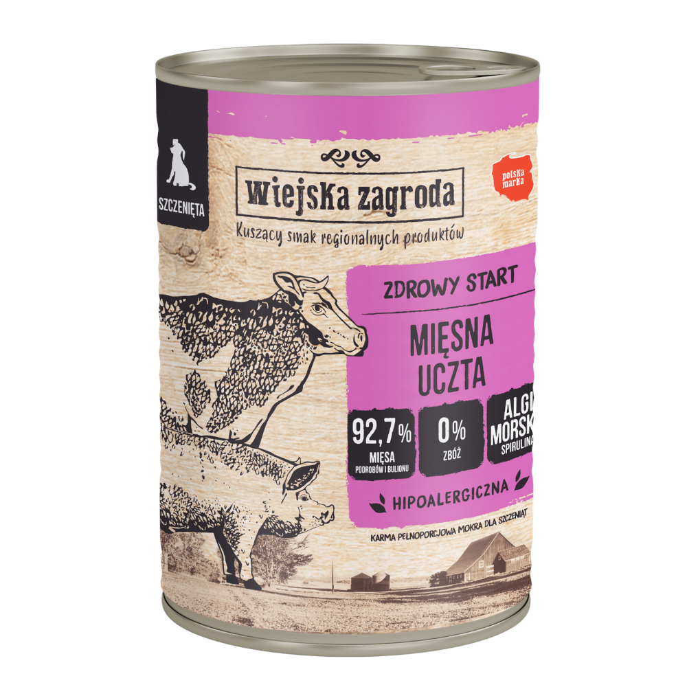 Korzystny pakiet Wiejska Zagroda, mokra karma dla psa, 24 x 400 g - Puppy dla szczeniąt: mięsna uczta