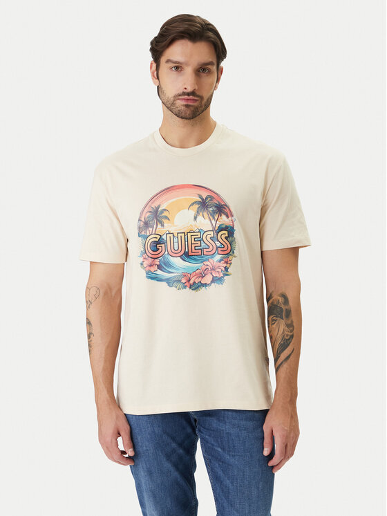 Guess T-Shirt F6GI08 K8FQ4 Beżowy Reglan Fit