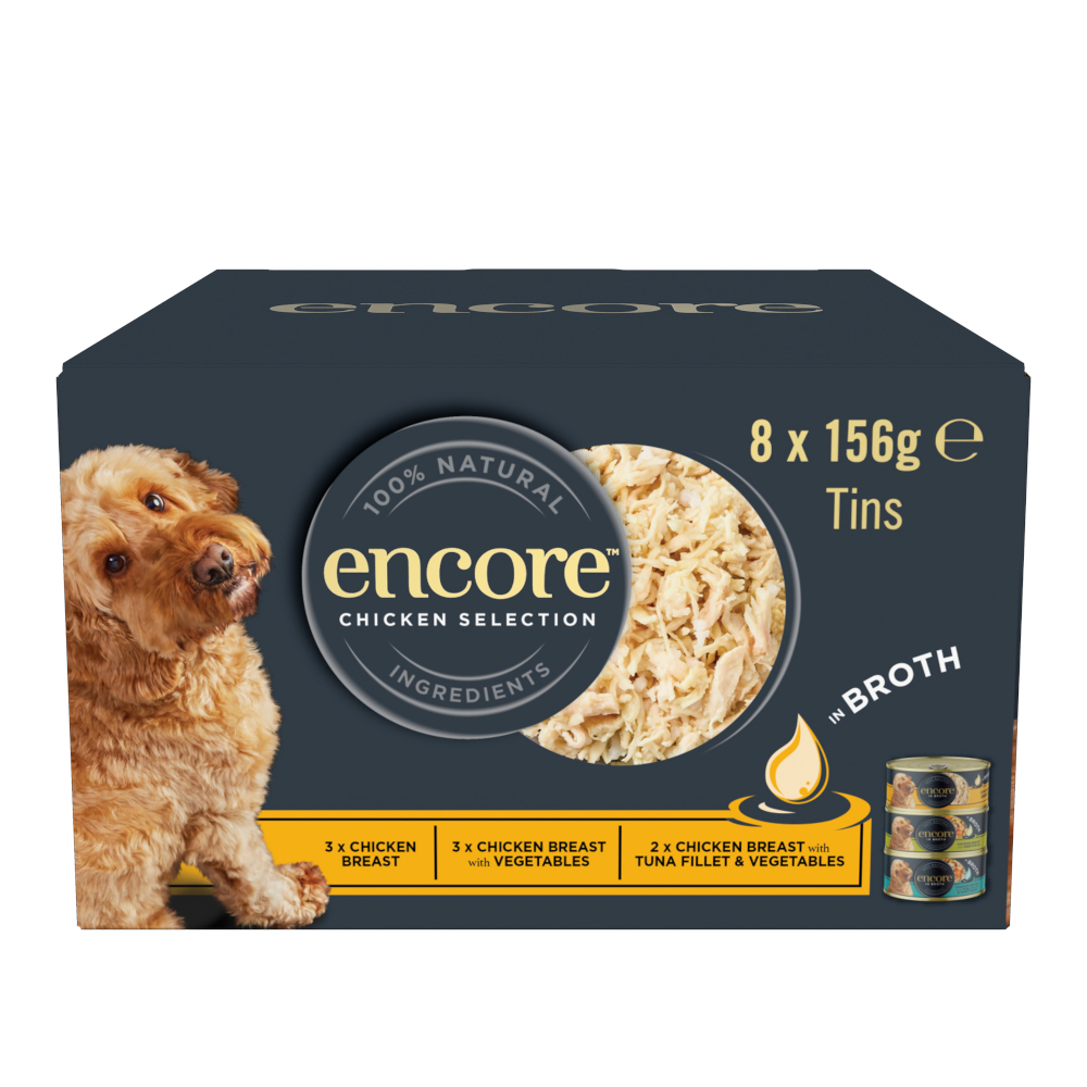 Pakiet mieszany Encore w bulionie, puszki, 8 x 156 g - Pakiet mieszany z kurczakiem (3 warianty)