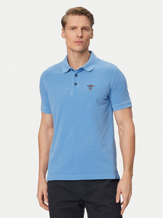 Aeronautica Militare Polo 261PO1925UP00406 Błękitny Regular Fit
