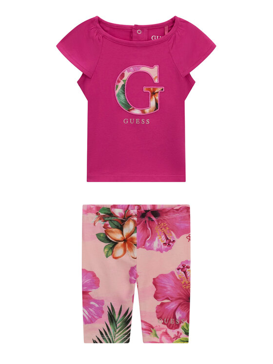 Guess Komplet t-shirt i legginsy A6GG05 K6YW4 Różowy ciemny Regular Fit