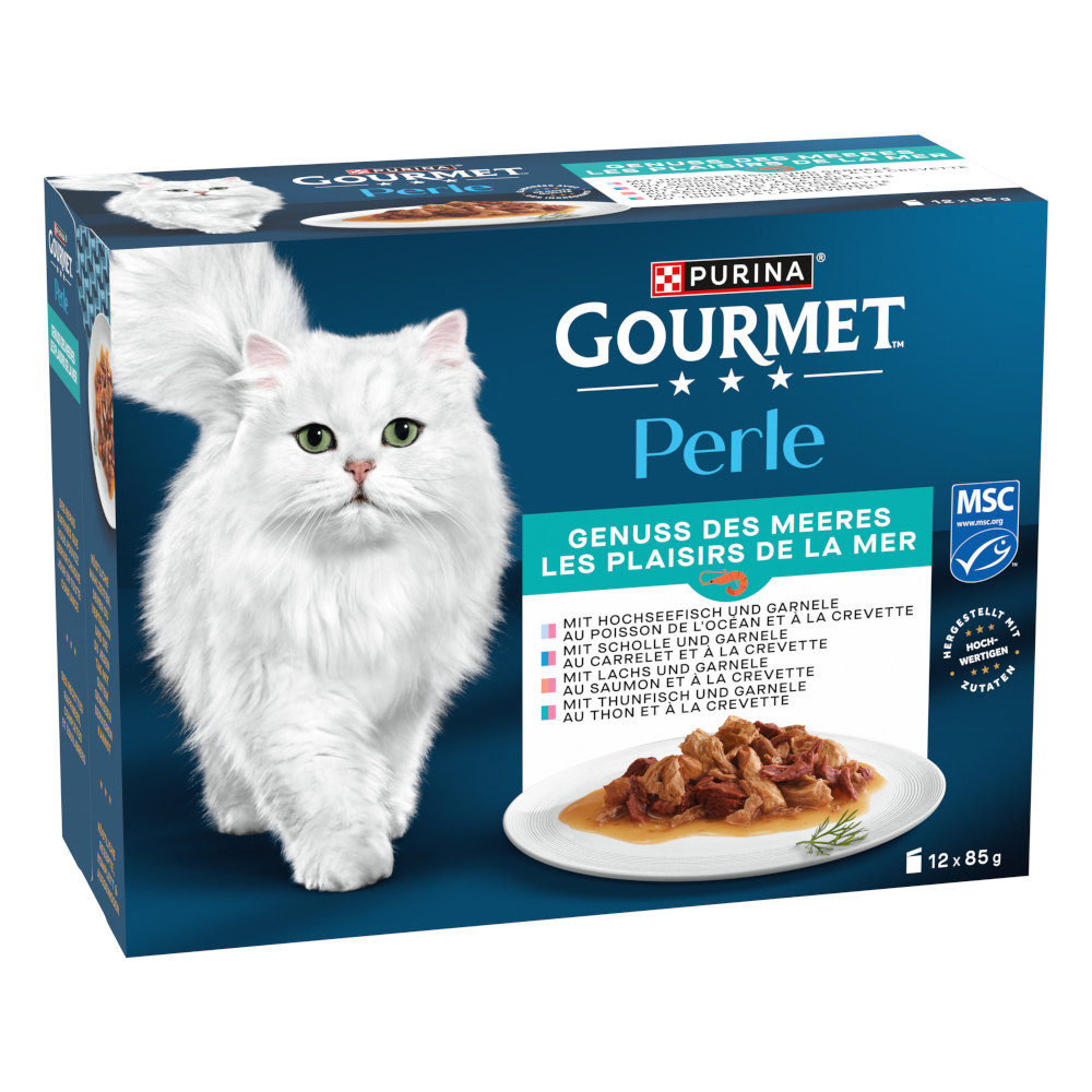 Gourmet Perle Wybór dań mieszanych, w sosie, 12 x 85 g - Przyjemność z morza (4 smaki)