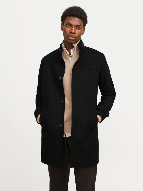 Jack & Jones Płaszcz wełniany Melton 12258672 Czarny Regular Fit