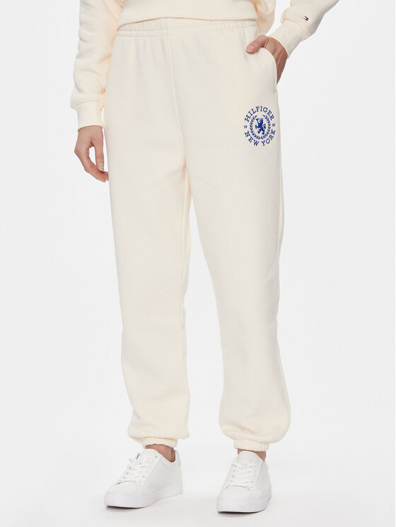 Tommy Hilfiger Spodnie dresowe Crest Sweat Pant WW0WW40601 Écru Regular Fit
