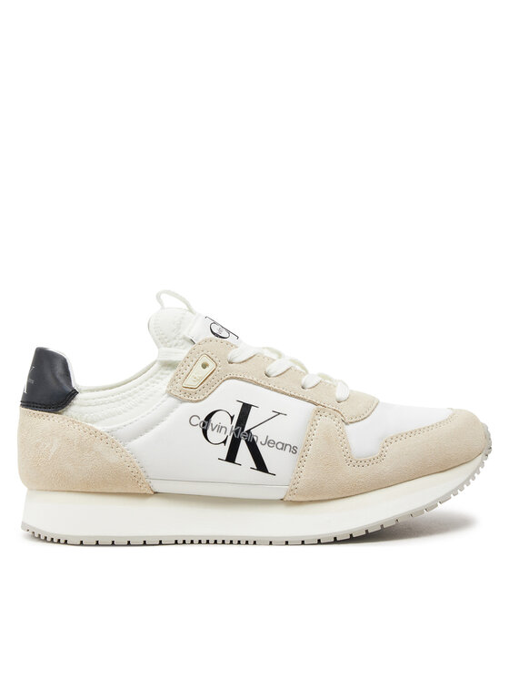 Calvin Klein Jeans Sneakersy Runner Sock Laceup Ny-Lth Wn YW0YW00840 Biały