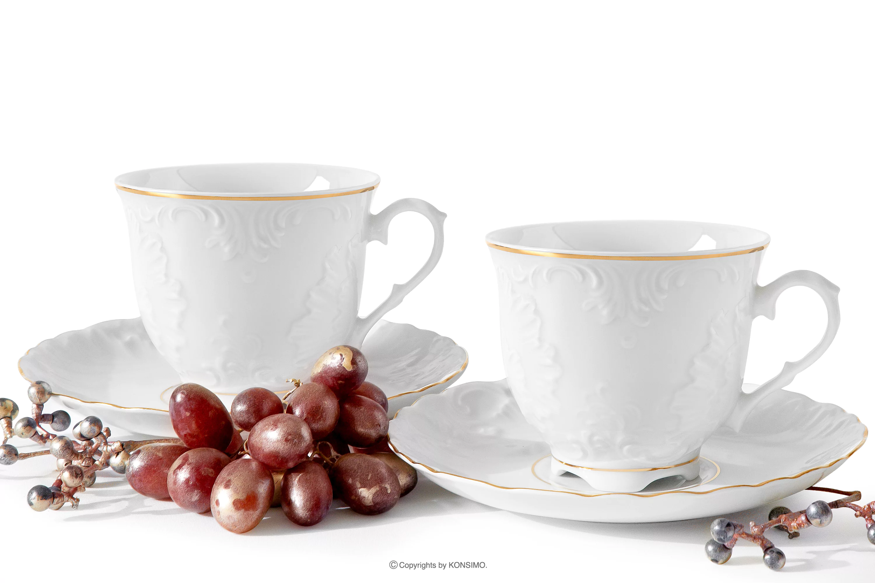Filiżanka ze spodkiem z porcelany złota linia 2 szt. ROCOCO ZŁOTA LINIA