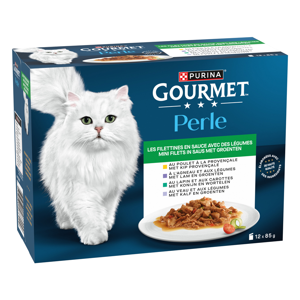 Gourmet Perle Wybór dań mieszanych, w sosie, 12 x 85 g - Wykwintne paski z warzywami