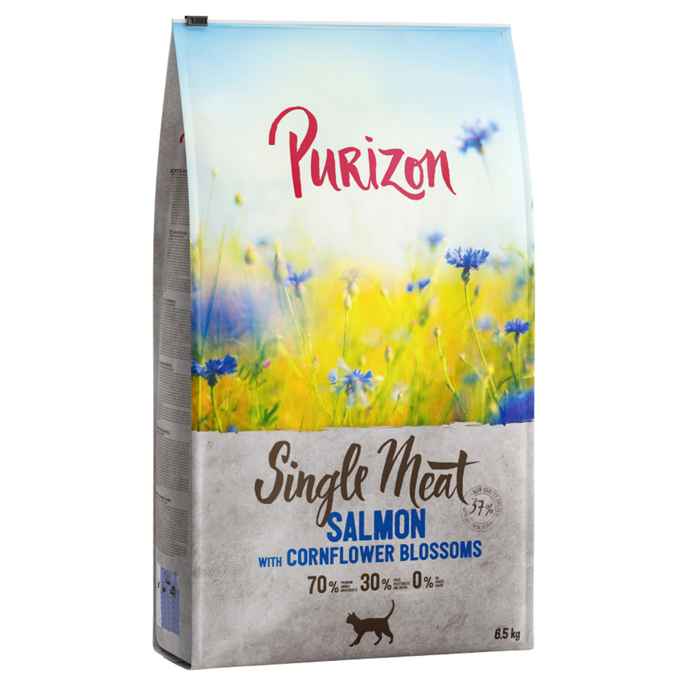 Dwupak Purizon karma dla kota, 2 x 6,5 kg - Single Meat, łosoś z kwiatami chabru