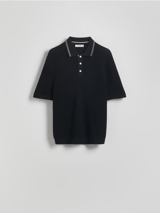 Reserved - Strukturalny sweter polo - czarny miniaturka