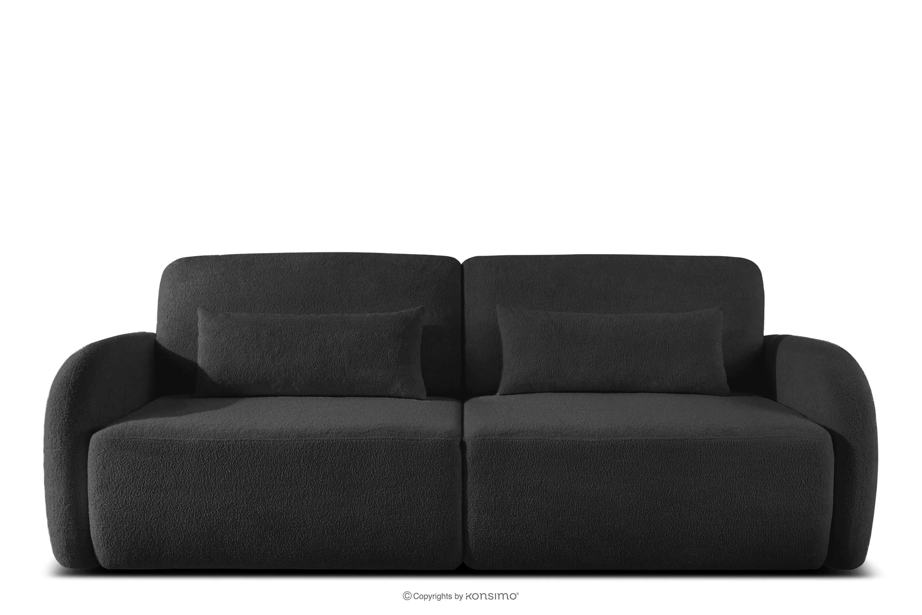 Sofa rozkładana trzyosobowa zaokrąglona w tkaninie shaggy antracytowy CALICO