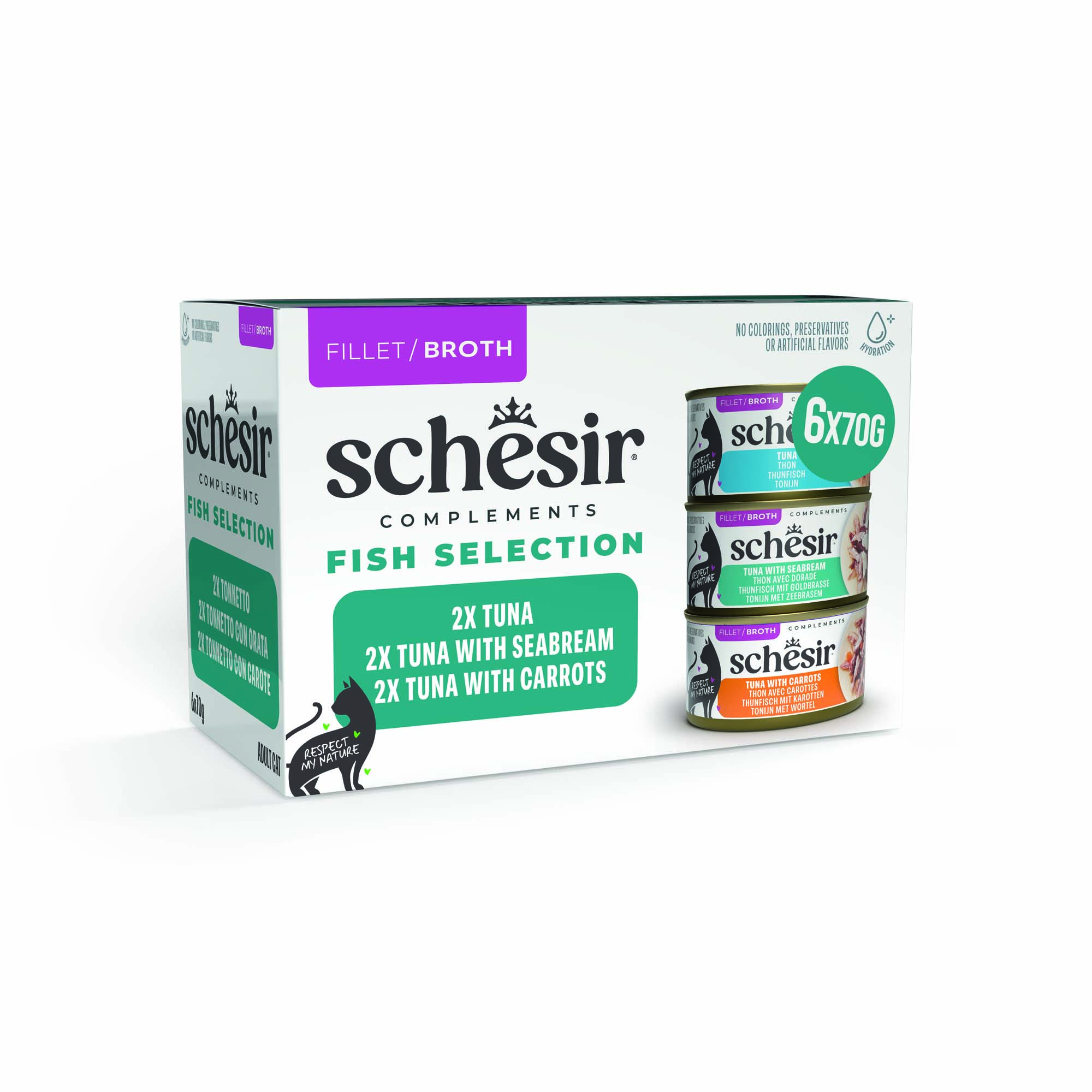 Schesir Complements w bulionie, 6 x 70 g - Pakiet mieszany (3 smaki)