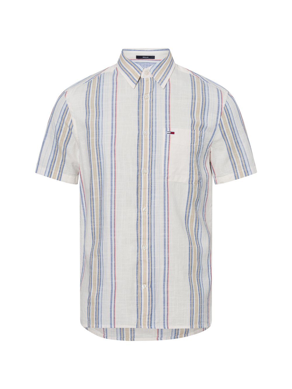 Tommy Jeans Męska koszula casual Mężczyźni Regular Fit Bawełna beżowy|niebieski, S