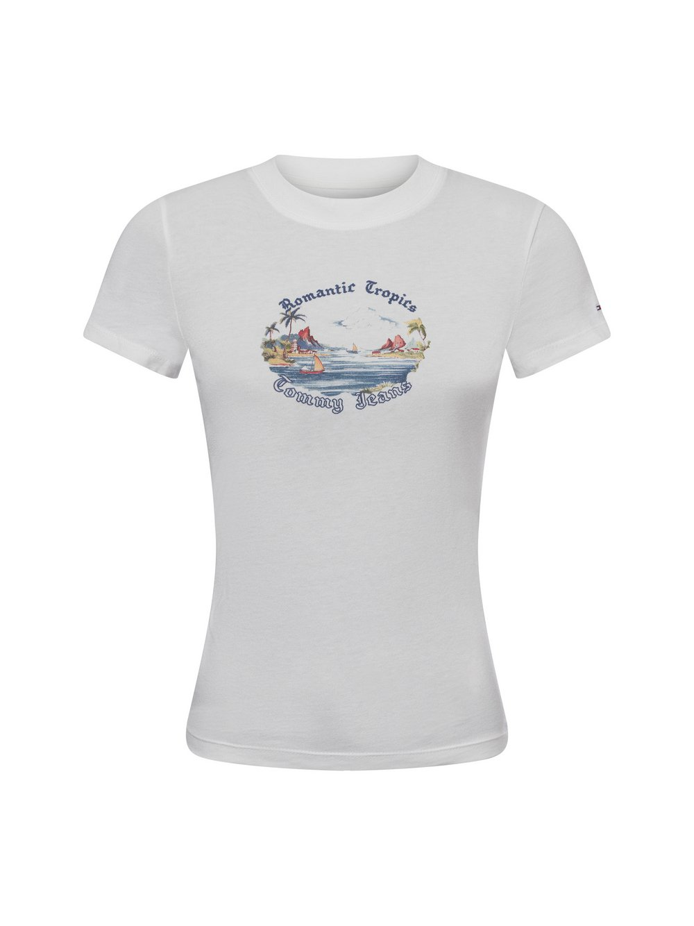 Tommy Jeans Koszulka damska - TJW SLIM ROMANCE TROPICS TEE EXT Kobiety Bawełna biały, XS