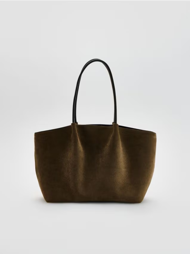 Reserved - Torebka shopper z imitacji zamszu - beżowy