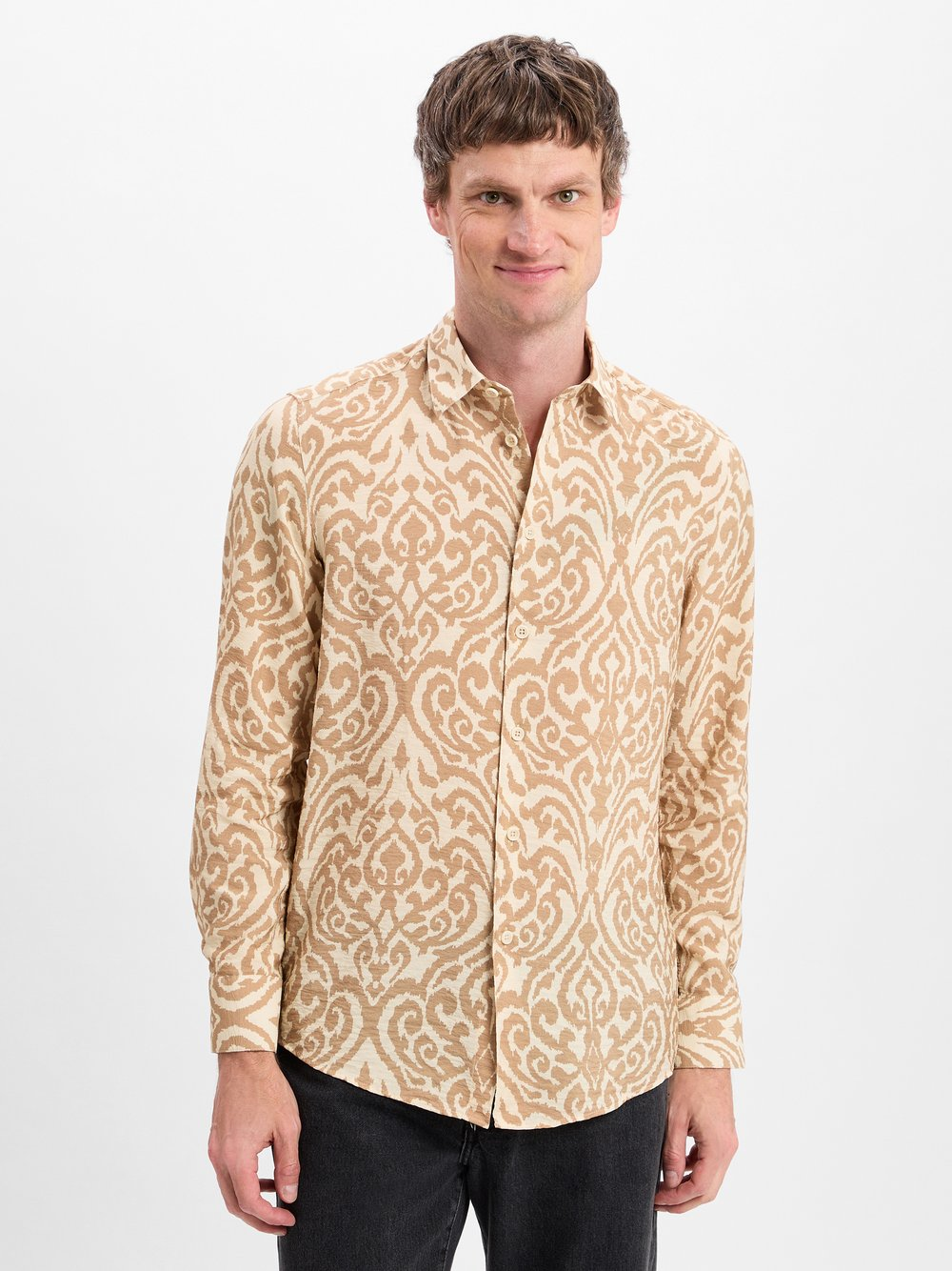 Drykorn Męska koszula casual - Ramis Mężczyźni Regular Fit brązowy|beżowy, M