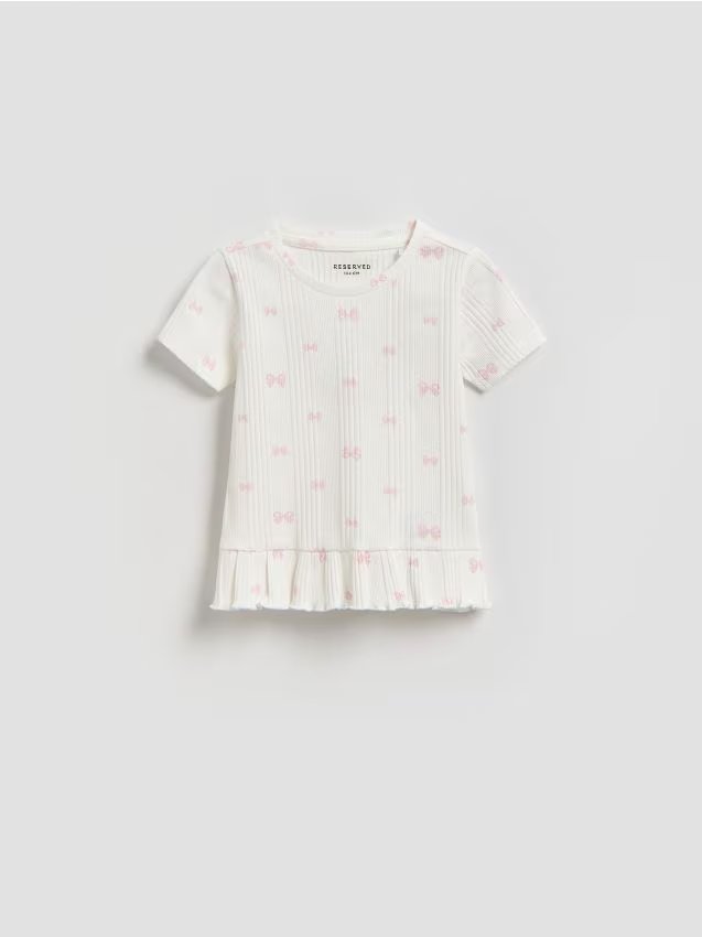 Reserved - T-shirt z falbanką - złamana biel