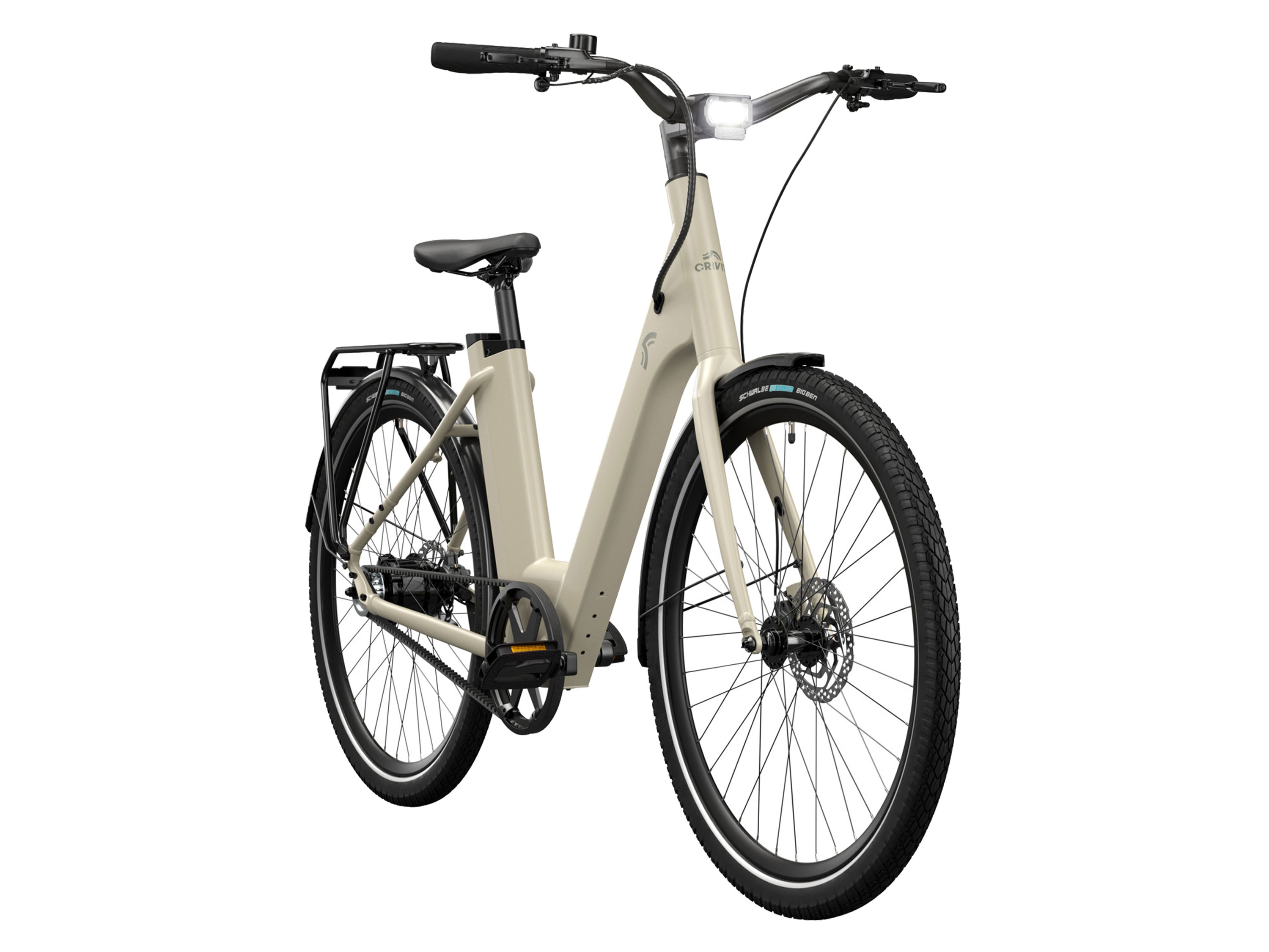 CRIVIT Rower elektryczny miejski Y.3 GATES z napędem na pasku, 355 Wh (Desert beige)