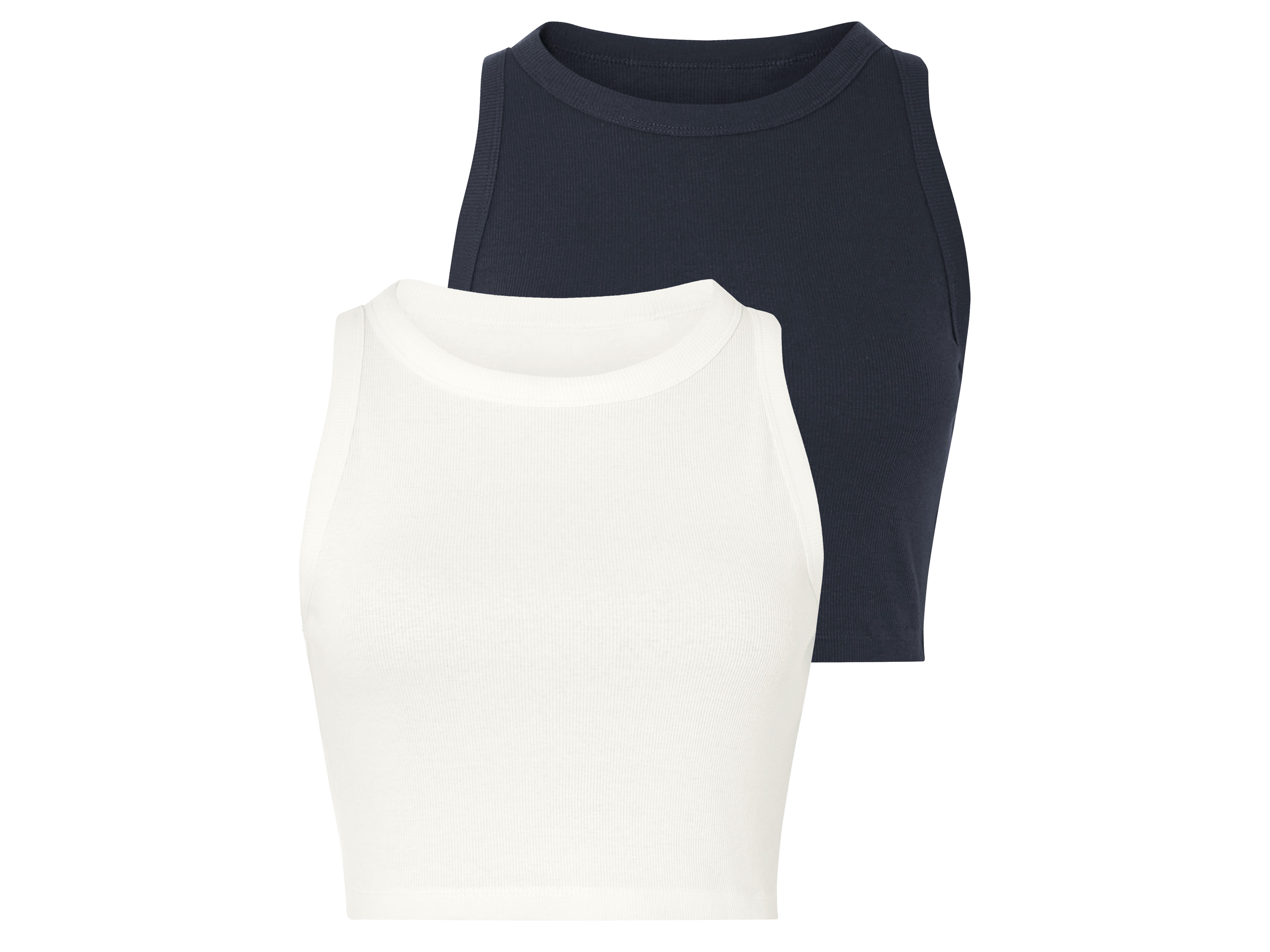 esmara® Crop topy damskie z bawełną, 2 sztuki (biały/granatowy, M (40/42))