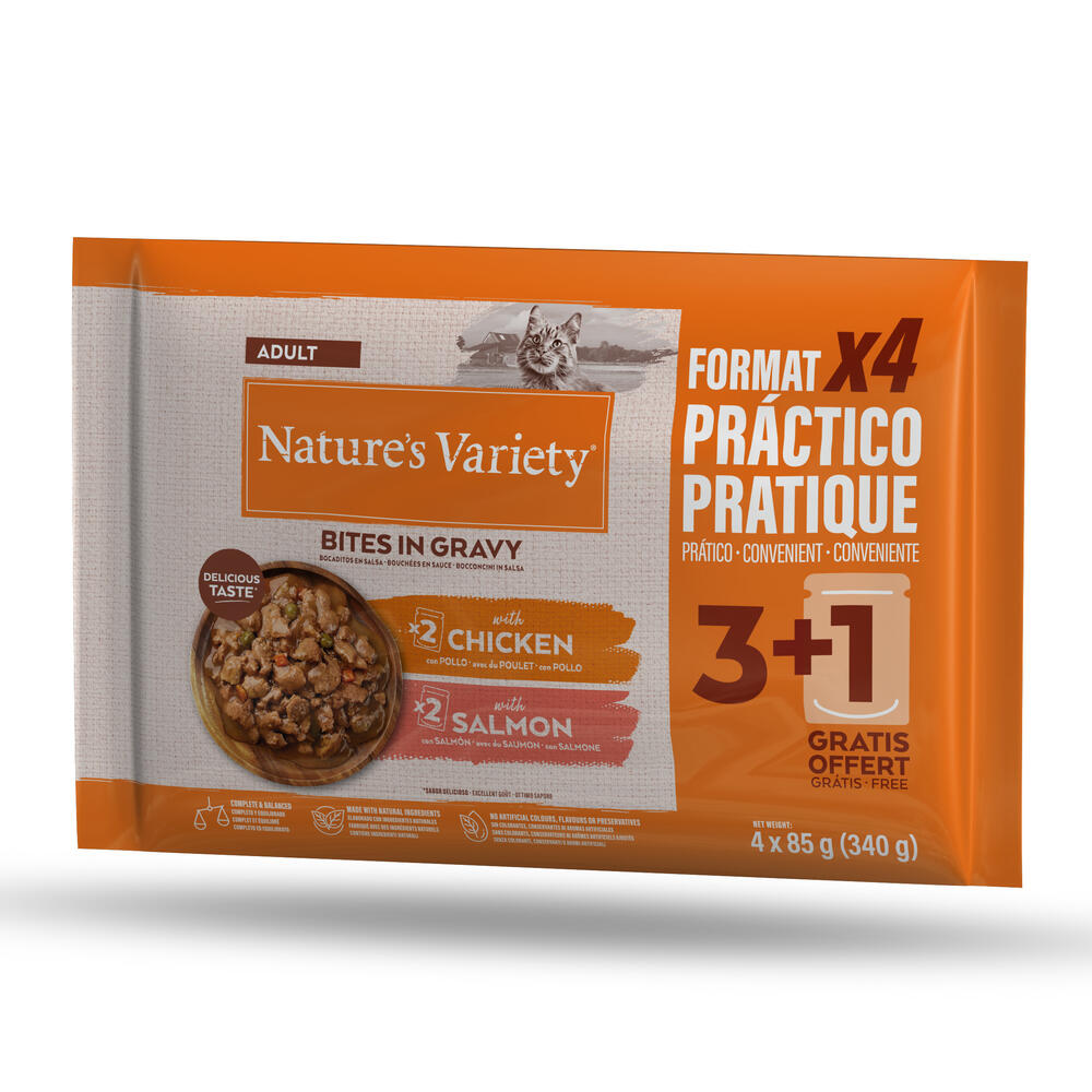 Nature's Variety Gryzaki w sosie 44 x 85 g Karma dla kotów - Z kurczakiem i łososiem