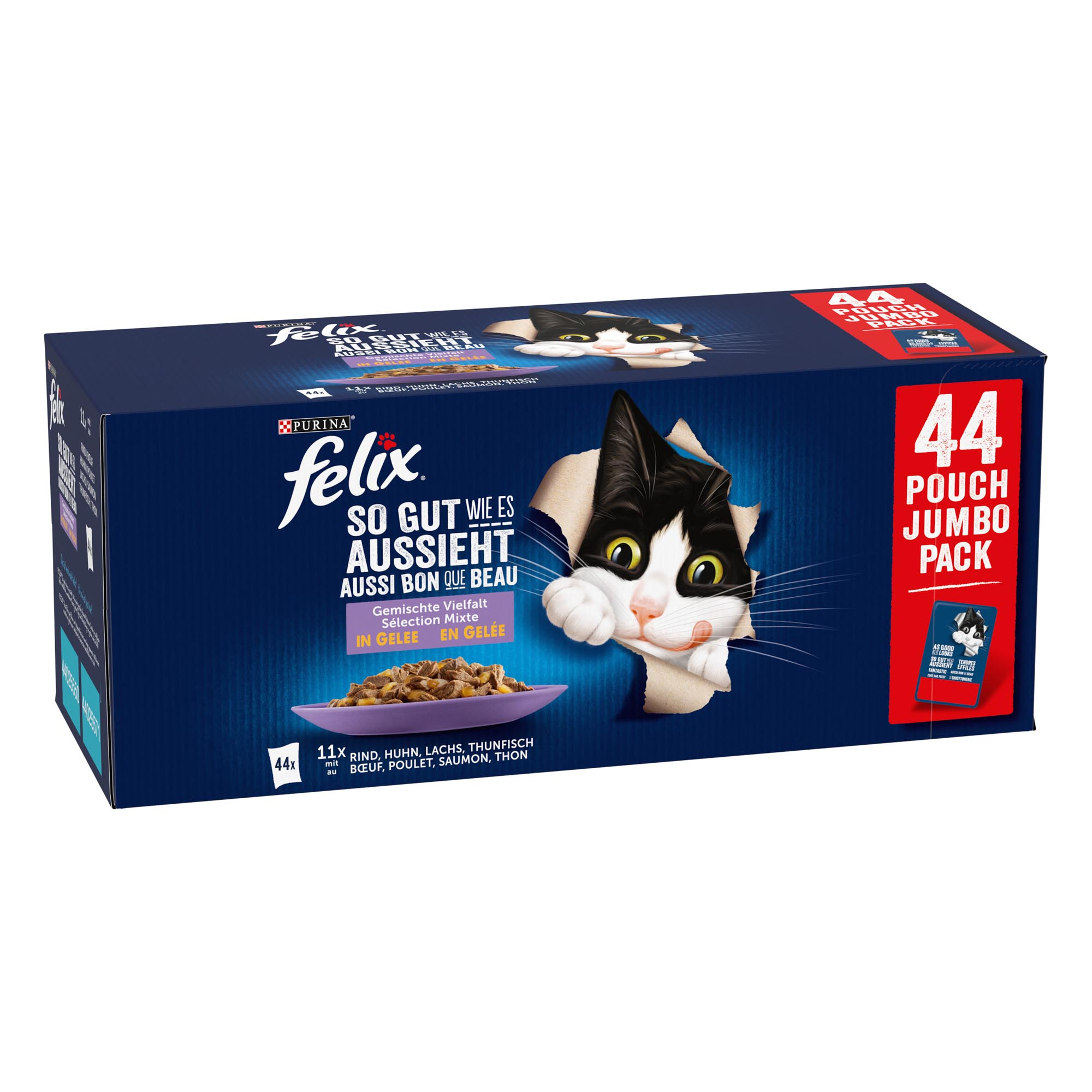 Megapakiet Felix Fantastic w galarecie, So gut wie es aussieht, 132 x 85 g - Kurczak, wołowina, tuńczyk, łosoś