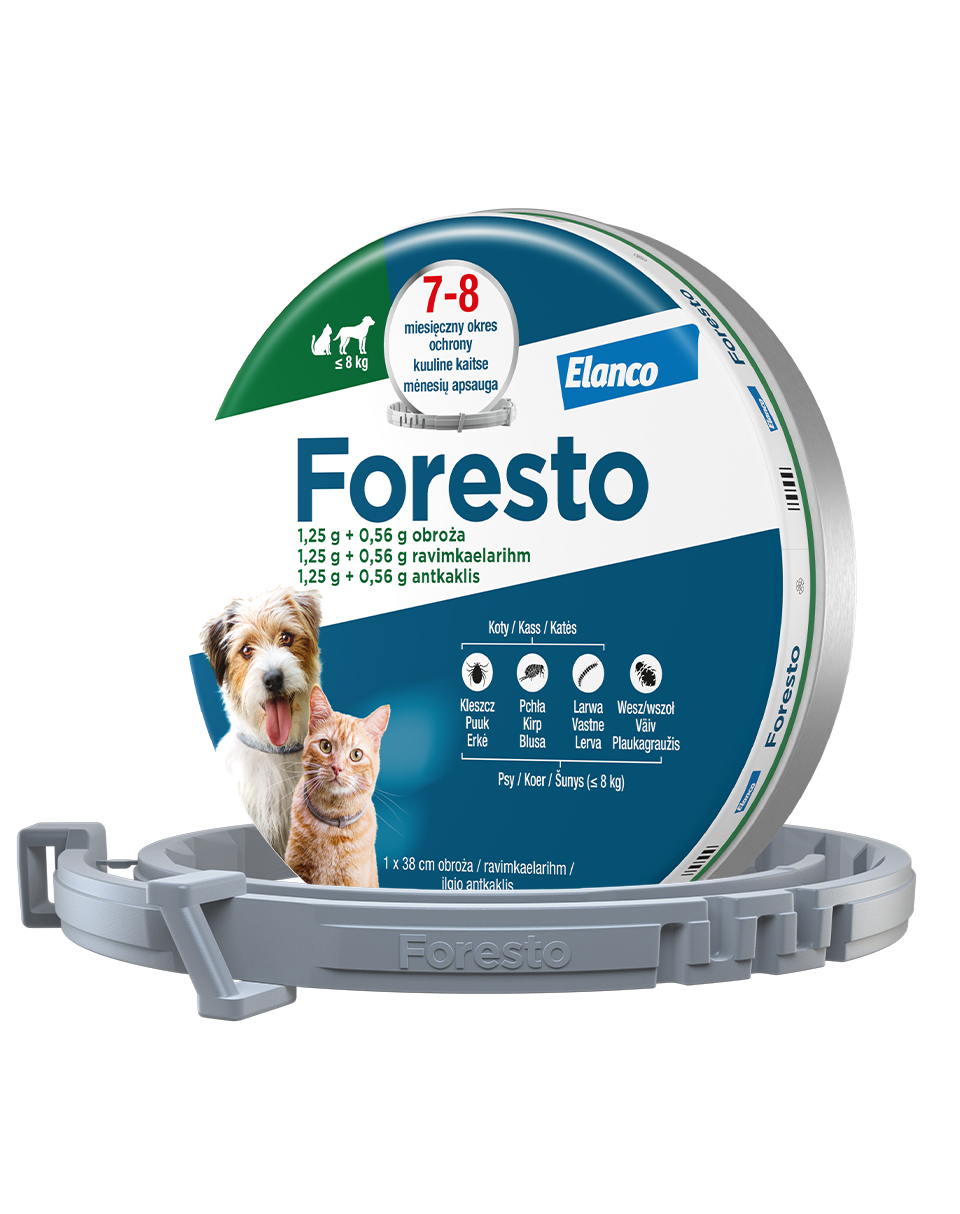Foresto obroża przeciwko pchłom i kleszczom, 38 cm - S: 38 cm obroża dla psów <8 kg oraz kotów, 1 szt.