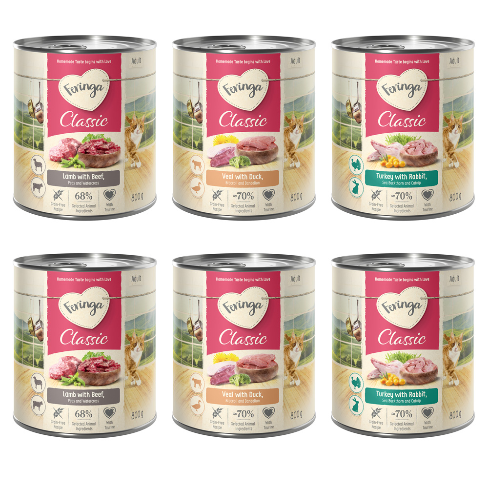 Pakiet mieszany Feringa Classic Meat Menü, 6 x 800 g  - Pakiet mieszany 2: Królik i indyk, Jagnięcina i wołowina, Kaczka i cielęcina
