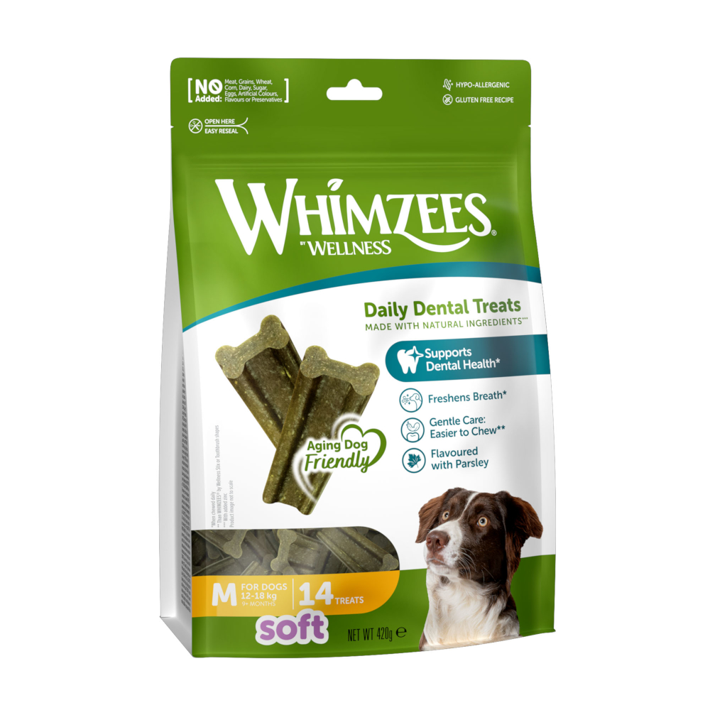 Whimzees by Wellness Soft Snacks - Rozmiar M: dla średnich psów (12-18 kg, 14 szt.)