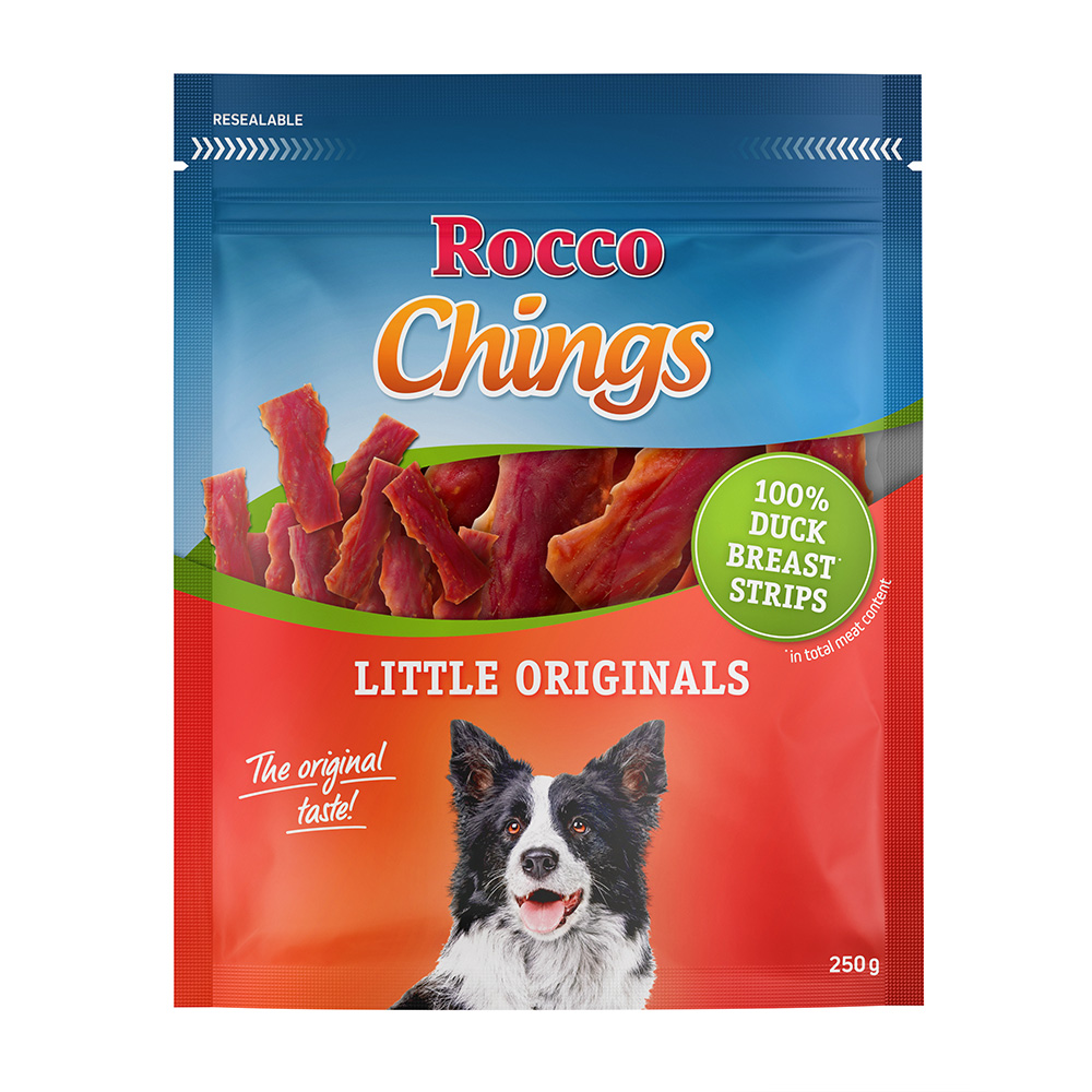 Rocco Chings Originals mięsne paski do żucia - Filet z kaczki w krótkich paskach, 250 g