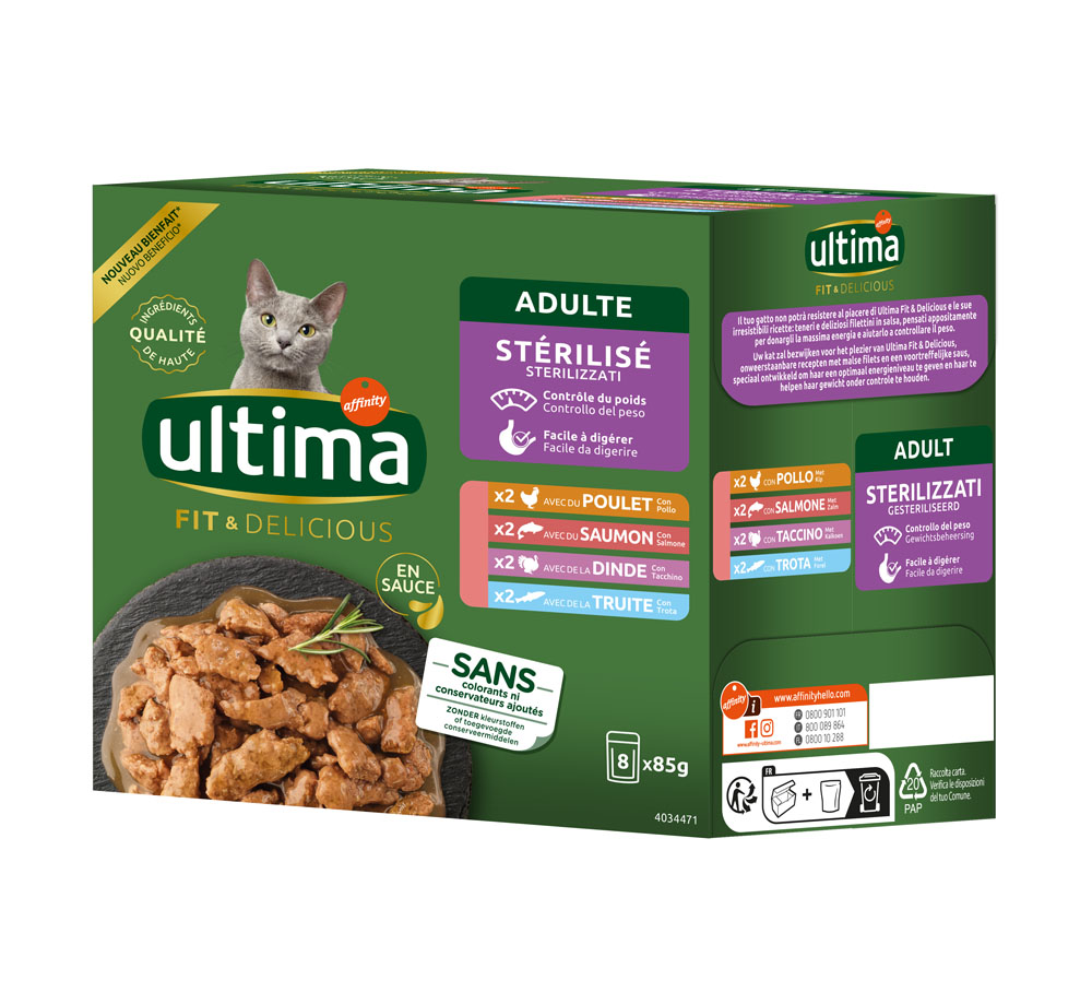 Ultima Sterilised Cat, 48 x 85 g - Pakiet mieszany I (4 smaki)