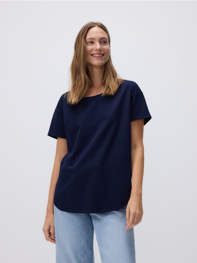 Reserved - Bawełniany t-shirt - granatowy