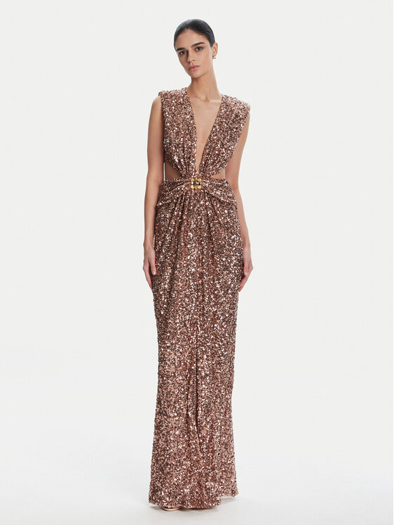 Elisabetta Franchi Sukienka wieczorowa ABR4852E2 181 Brązowy Regular Fit