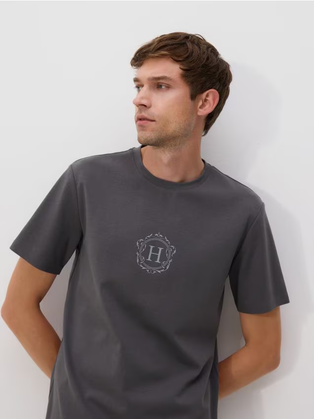 Reserved - T-shirt regular z merceryzowaną bawełną - ciemnoszary