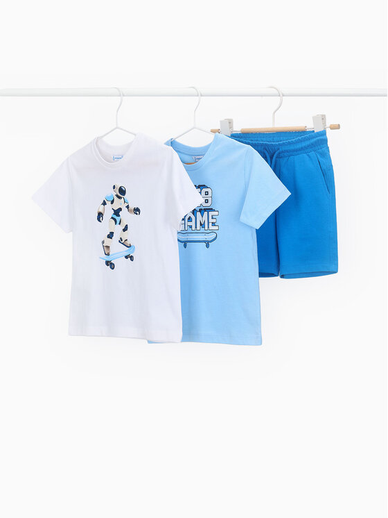 Mayoral Komplet 2 t-shirtów i spodenek 3604 Błękitny Regular Fit