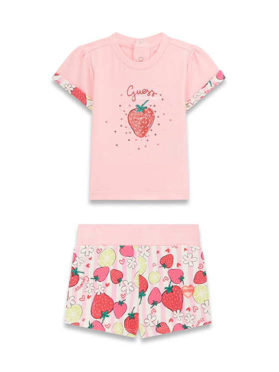 Guess Komplet t-shirt i spodenki A6GG01 K6YW4 Różowy Regular Fit