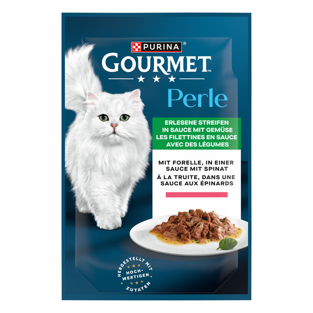 25% taniej! Gourmet, karma mokra, 24 x 85 g / 48 x 85 g / 52 x 85 g -  Perle, w sosie, pstrąg i szpinak, 52 x 85 g