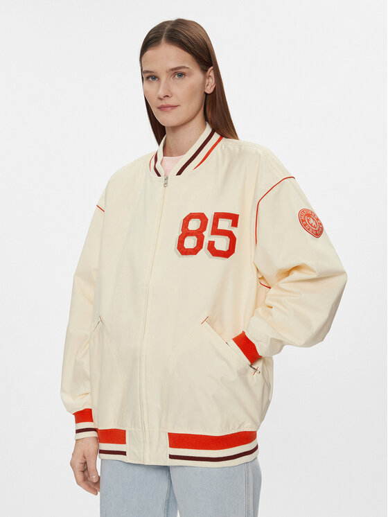 Tommy Hilfiger Kurtka bomber Baseball WW0WW40477 Beżowy Oversize