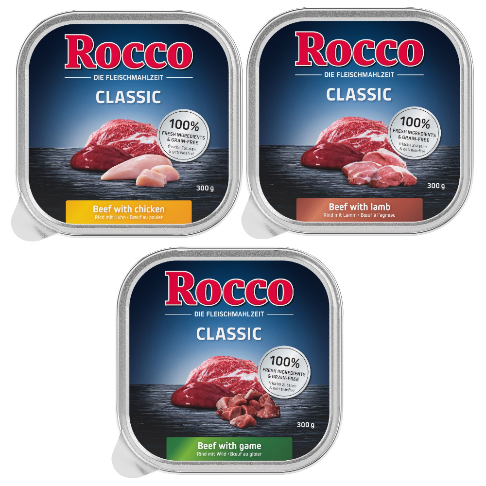 Mieszany pakiet próbny Rocco, 9 x 300 g - Pakiet Classic 2: jagnięcina, kurczak, dziczyzna