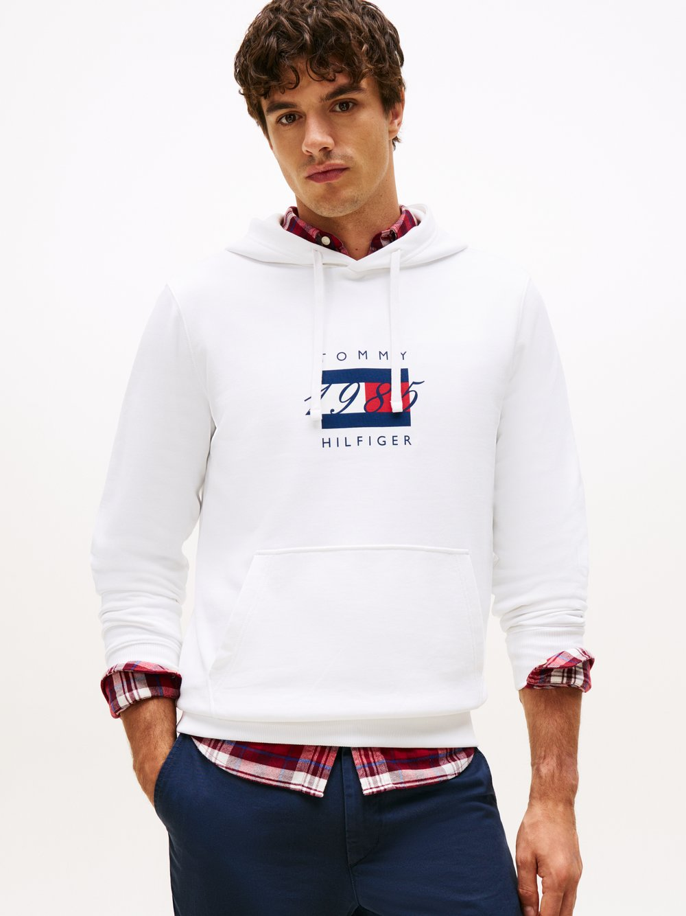 Tommy Hilfiger Męski sweter z kapturem Mężczyźni Materiał dresowy biały, XXL