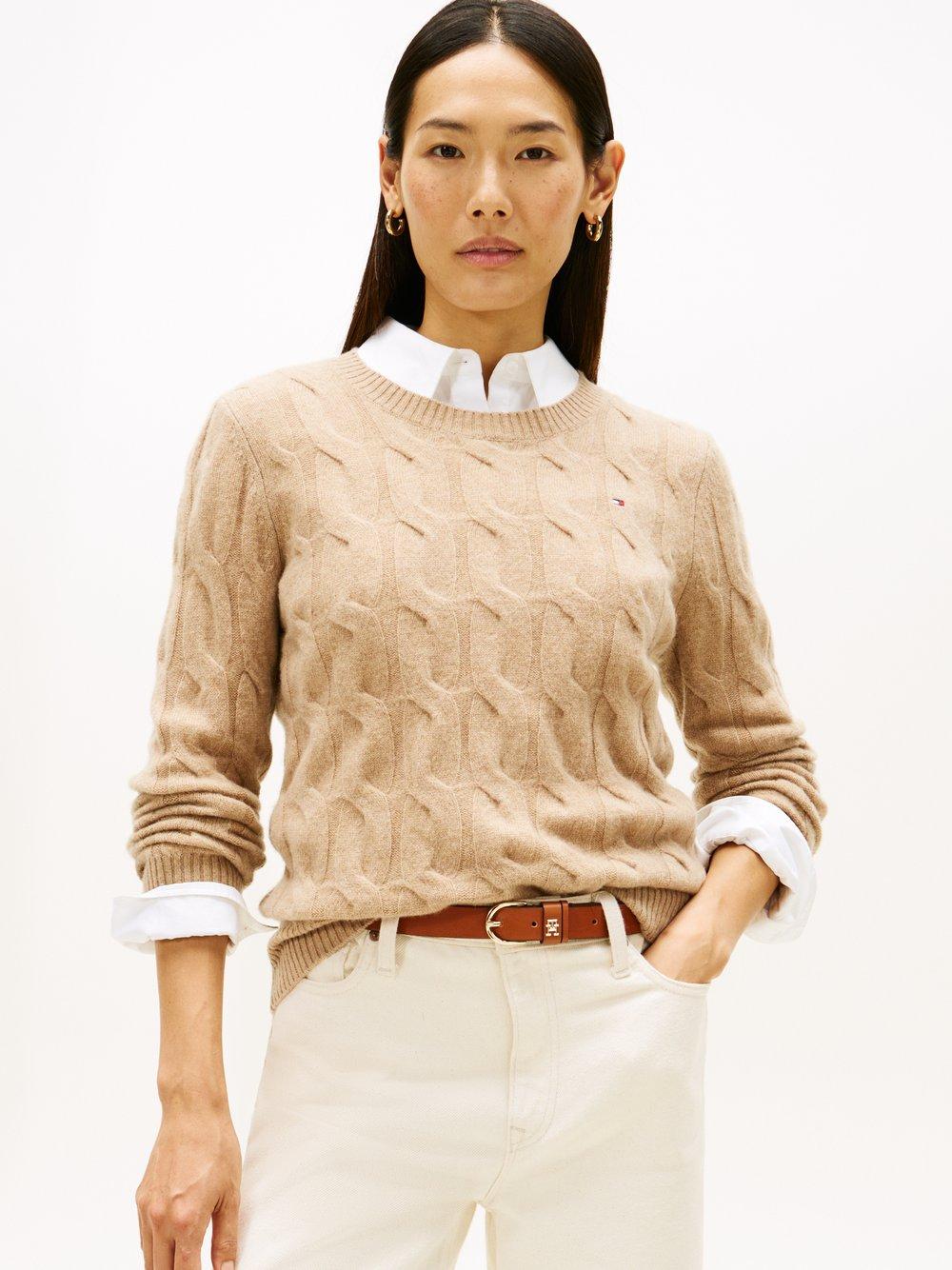 Tommy Hilfiger Sweter damski z dzianiny Kobiety Wełna brązowy, M