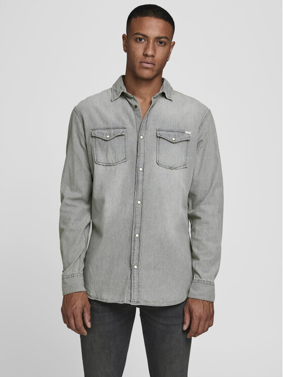 Jack & Jones Koszula Sheridan 12138115 Szary Slim Fit