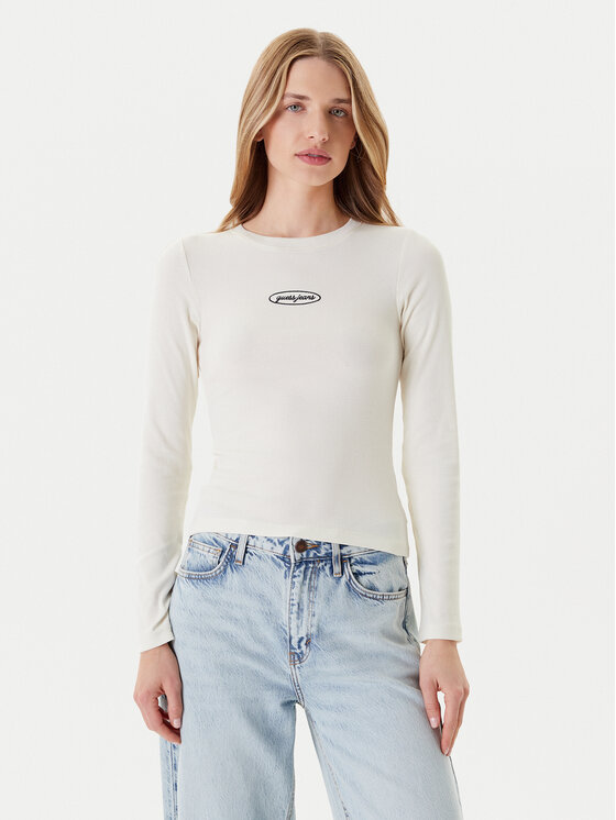 Guess Jeans Bluzka W5YP38 KA0H1 Écru Slim Fit