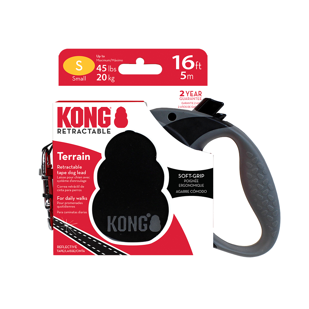 KONG Terrain zwijana smycz, czarna - Rozmiar S: do 20 kg, długość pasa ok. 5 m
