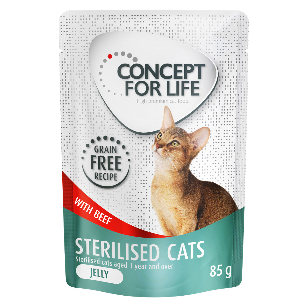 Korzystny pakiet Concept for Life, 48 x 85 g - Sterilised Cats w galarecie, wołowina - bez zbóż
