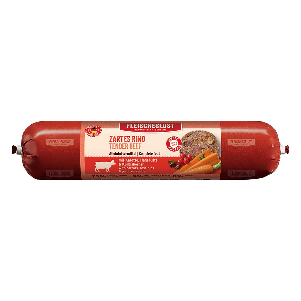 Fleischeslust Classic, 6 x 800 g - Delikatna wołowina z marchewką, owocami dzikiej róży i pestkami dyni