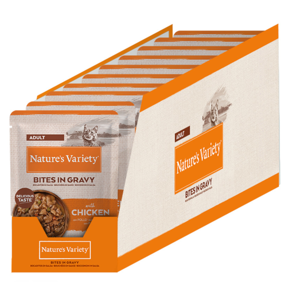 8 + 4 / 16 + 6 / 16 + 8 / 30 + 14 gratis! Nature's Variety, różne rodzaje - Bites Adult w sosie, Kurczak, 22 x 85 g (16 + 6 gratis!)