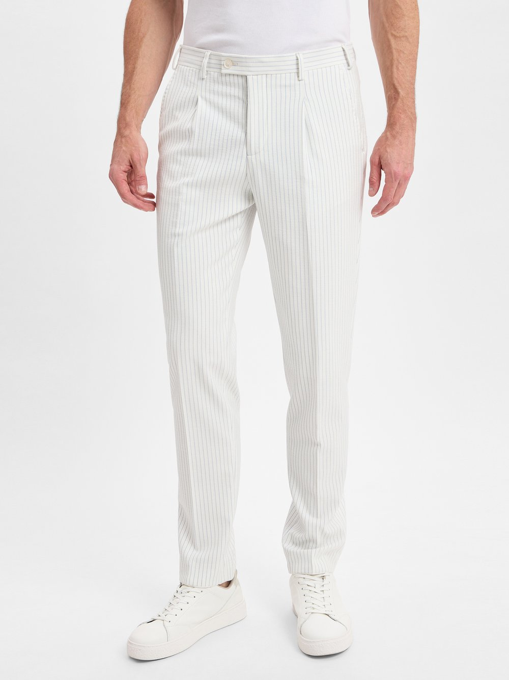 Finshley & Harding London Męskie spodnie garniturowe - Hudson Mężczyźni Comfort Fit wiskoza biały|niebieski, 48