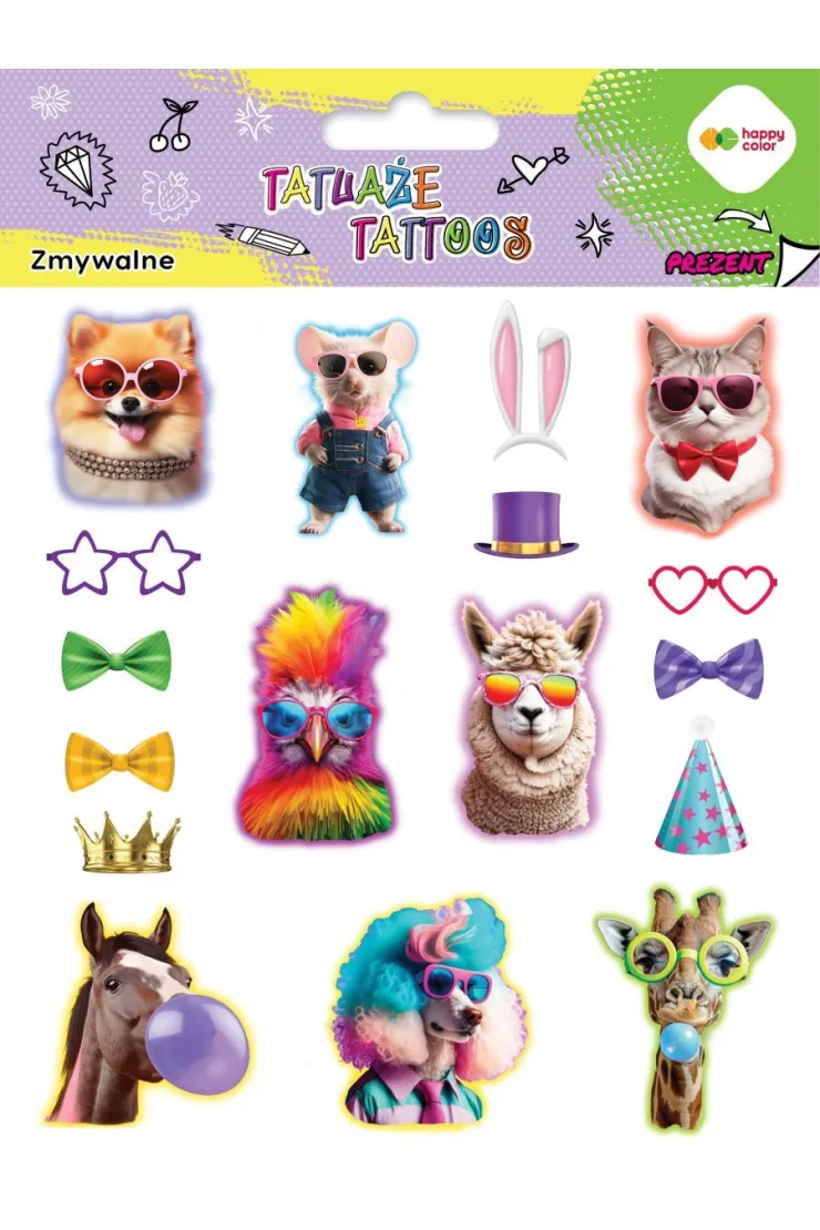 Tatuaże zmywalne Animals Funny Happy Color