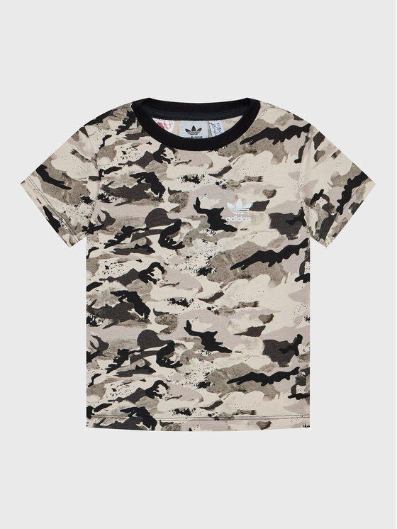 adidas T-Shirt Allover HK0276 Beżowy Regular Fit