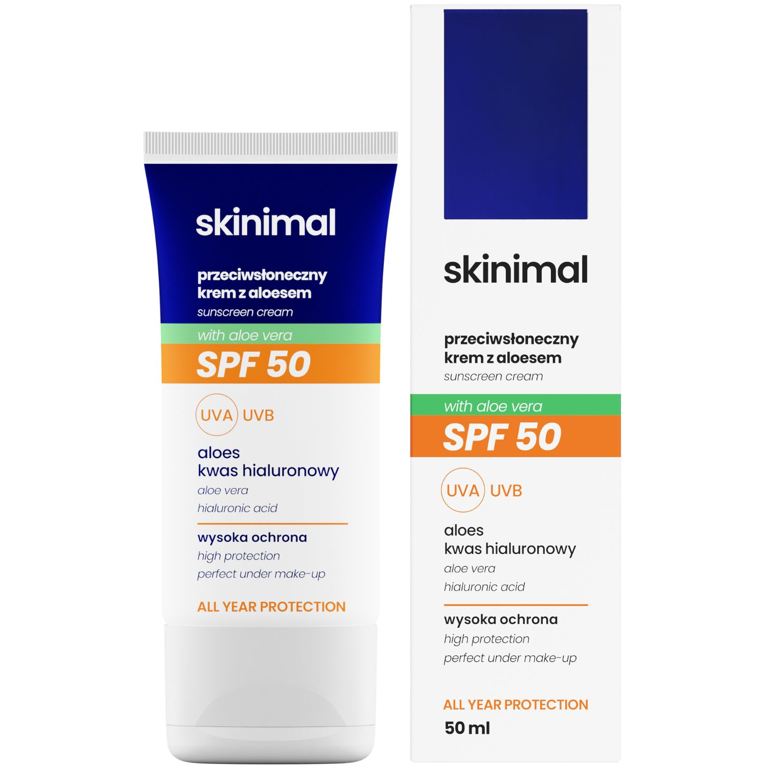 Skinimal SPF 50 przeciwsłoneczny krem z aloesem 50 ml